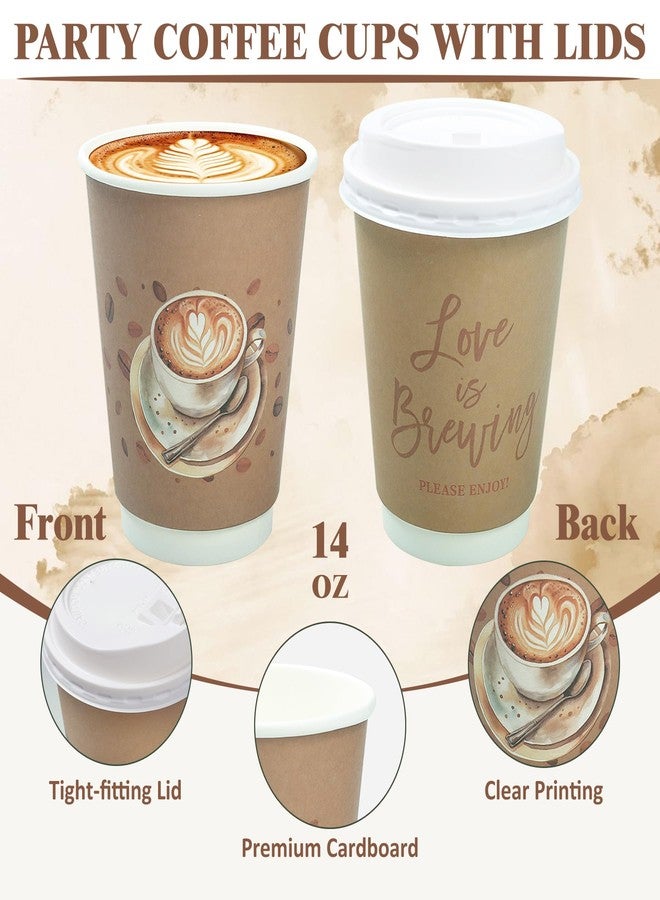 Ohmique 50 Sets Love Is Brewing Coffee Cups with Lids - Love Is Brewing Bridal Shower Decorations, 14 oz Disposable Coffee Cups for Bridal Shower Decorations, Wedding Engagement Bachelorette Party Supplies - Image 3