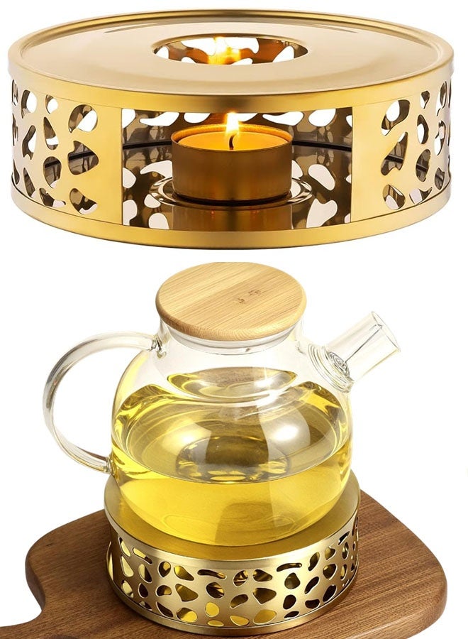 Teapot Warmer, Brushed Stainless Steel Tea Warmer with Tealight Holder, Gold - Image 1