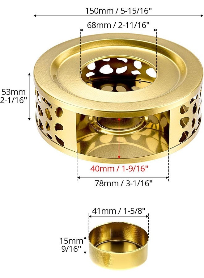 Teapot Warmer, Brushed Stainless Steel Tea Warmer with Tealight Holder, Gold - Image 2