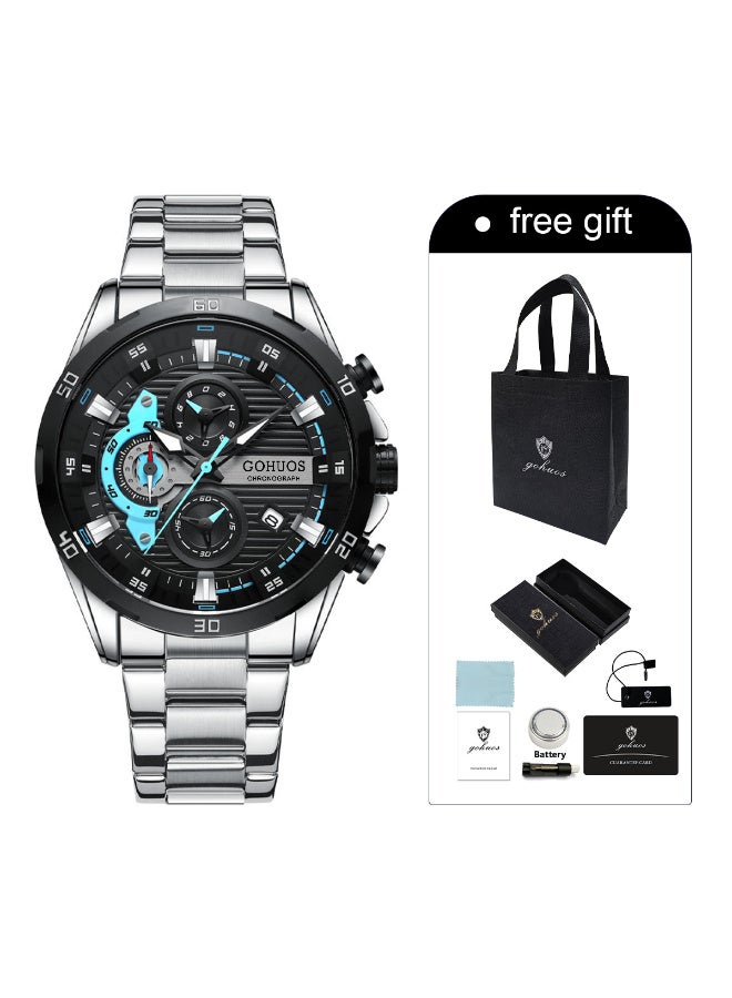 جوهوس ساعات من الفولاذ المقاوم للصدأ للرجال مبتكرة وعصرية بمينا مضيئة مع كرونوغراف ساعات يد رجالية غير رسمية - 47 مم - فضية - Image 3