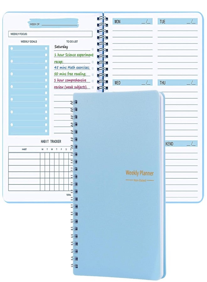 Aosemili A5 Planner Weekly Planner Notebook, A5 Size Weekly To Do List Journal Notebook with Goal and Habit Tracker for Women Men, Blue - Image 1