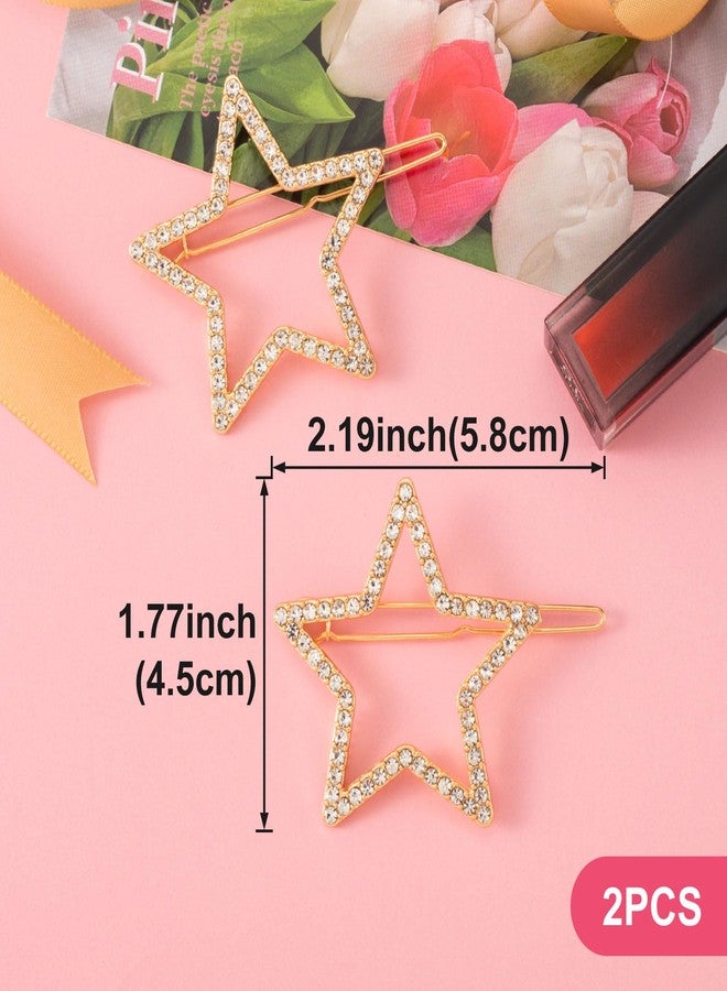 Mxxipp 2pcs Star Hair Pin for Women, Sparkly Rhinestone Crystal Hairstyle Bang Clips, Non-Slip Hollow Barrette Accessories for Long Short Straight Curly Hair- Gold - Image 2