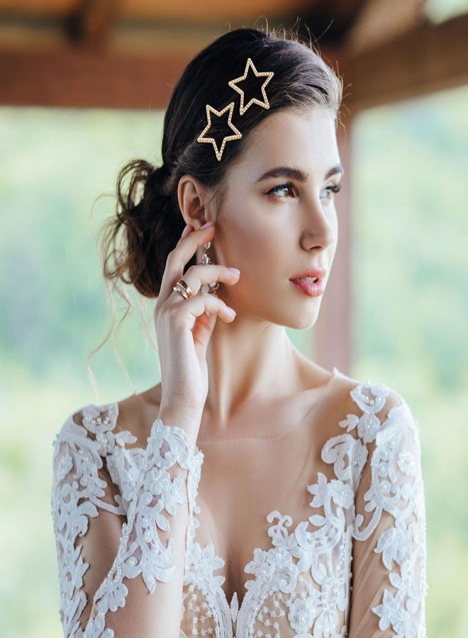 Mxxipp 2pcs Star Hair Pin for Women, Sparkly Rhinestone Crystal Hairstyle Bang Clips, Non-Slip Hollow Barrette Accessories for Long Short Straight Curly Hair- Gold - Image 5