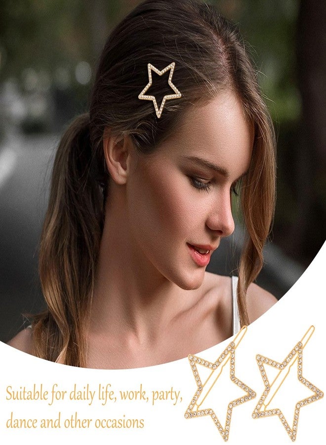 Mxxipp 2pcs Star Hair Pin for Women, Sparkly Rhinestone Crystal Hairstyle Bang Clips, Non-Slip Hollow Barrette Accessories for Long Short Straight Curly Hair- Gold - Image 4