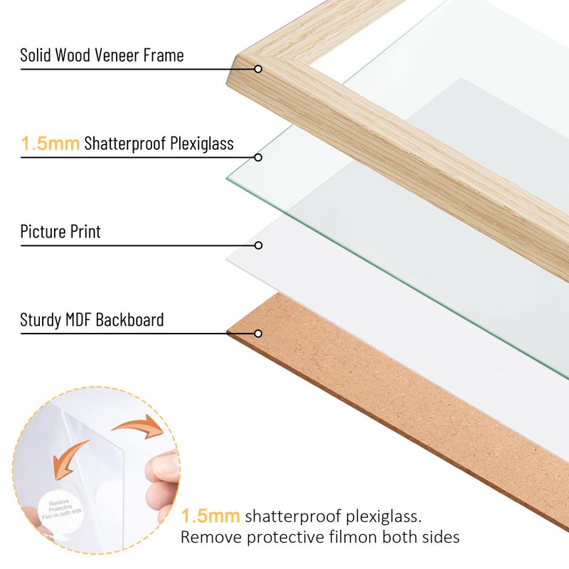 TONES FRAME DESIGN 18x24 Frame Natural Solid Wood Veneer 18 x 24 Poster Frame with Shatterproof Plexiglass, Wall Hanging Modern Wooden Picture Frames 24x18 for Home Office Decor - Image 4