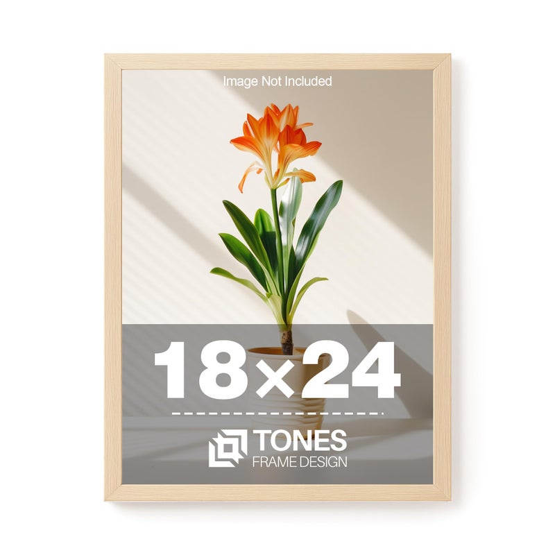 TONES FRAME DESIGN 18x24 Frame Natural Solid Wood Veneer 18 x 24 Poster Frame with Shatterproof Plexiglass, Wall Hanging Modern Wooden Picture Frames 24x18 for Home Office Decor - Image 1