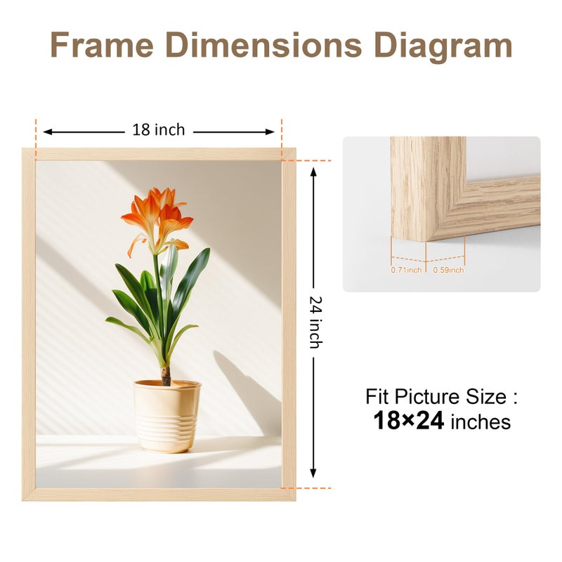 TONES FRAME DESIGN 18x24 Frame Natural Solid Wood Veneer 18 x 24 Poster Frame with Shatterproof Plexiglass, Wall Hanging Modern Wooden Picture Frames 24x18 for Home Office Decor - Image 3