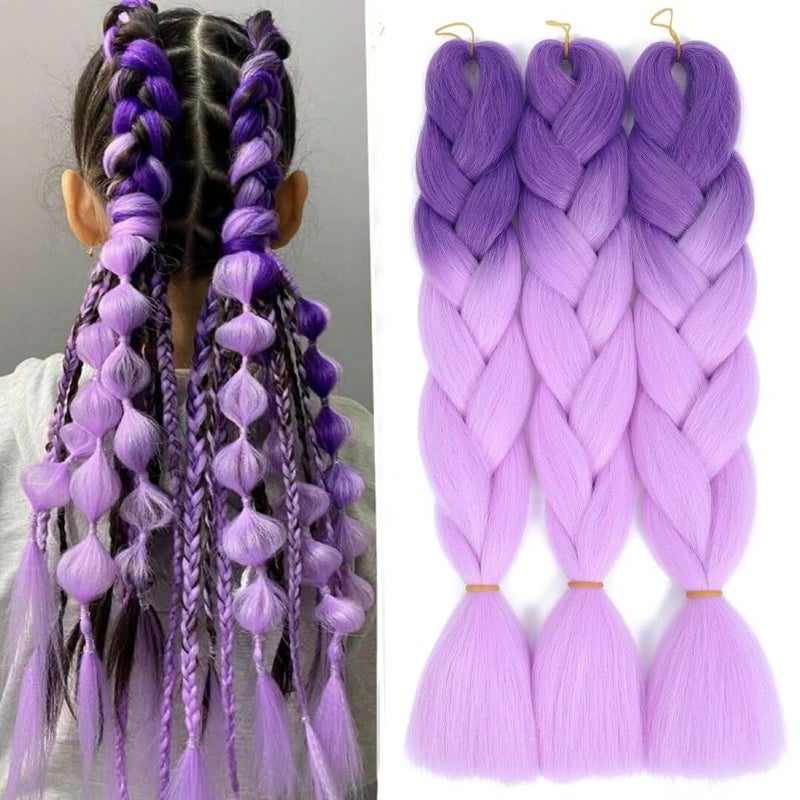 FEEL ME Ombre Braiding Hair PurpleLight Purple Braiding Hair 3pcs Jumbo Braiding Hair Extensions For Box Braids Twist Hair For Braiding 24inch Purple Ombre Braiding HairPurpleLight Purple3 Pcs