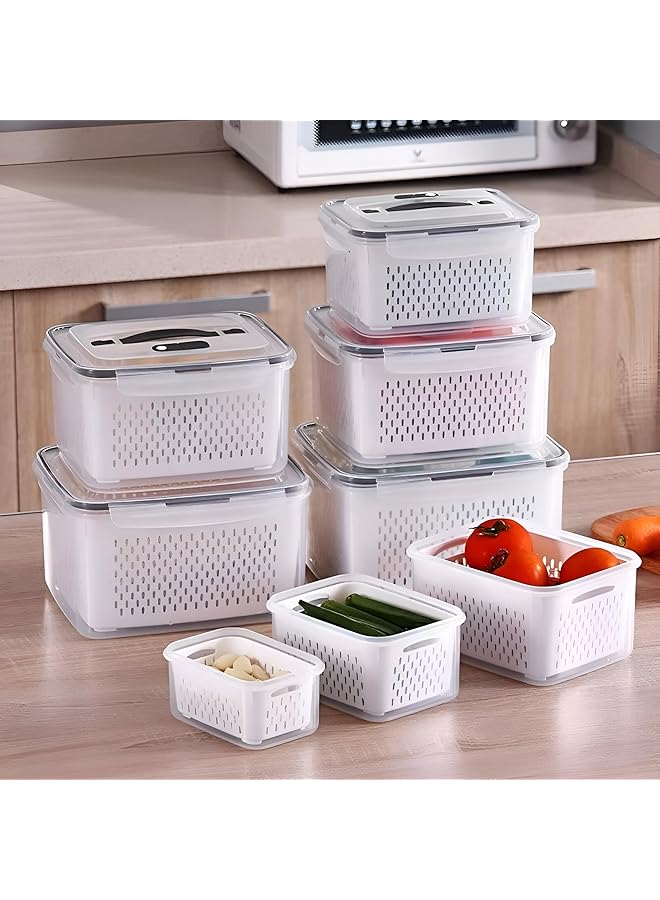 YAH Creation 6Pcs/Set Yah Smart Kitchen Storage Boxes   Airtight, Microwave & Freezer Safe | Fridge & Pantry Organizers | Durable Containers With 6 Draining Baskets & Dividers | For Kitchen, Food & Vegetables. - Image 3
