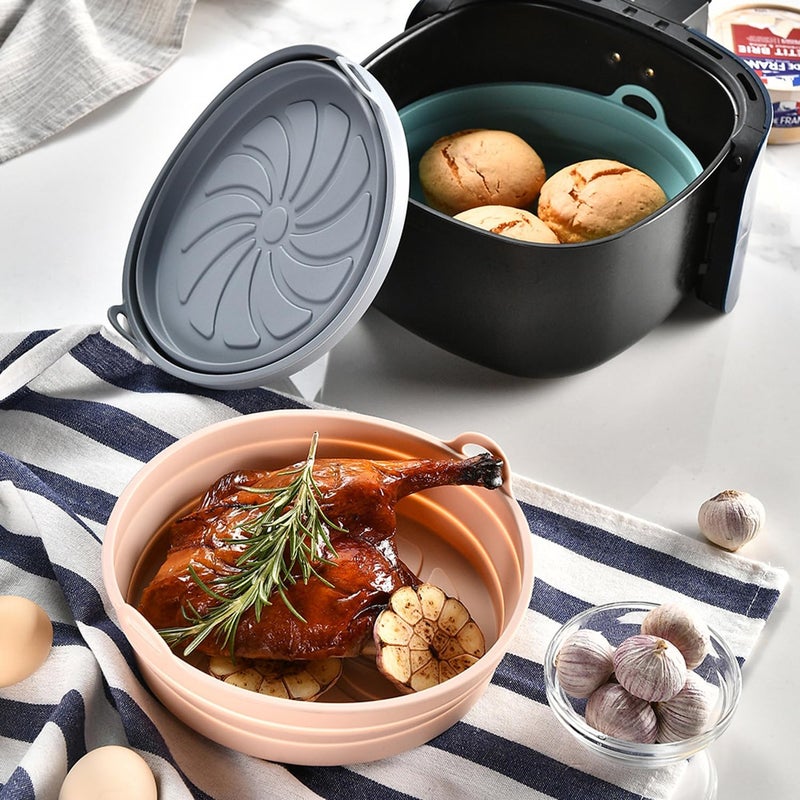 KASQUE Air Fryer Silicone Pot 8 inch Reusable Air Fryer Silicone Basket Food Safe for 3 to 5 Qt Oven Accessories Heat Resistant Replacement for Air Fryer Paper Liners Pack of 2 Random - Image 5