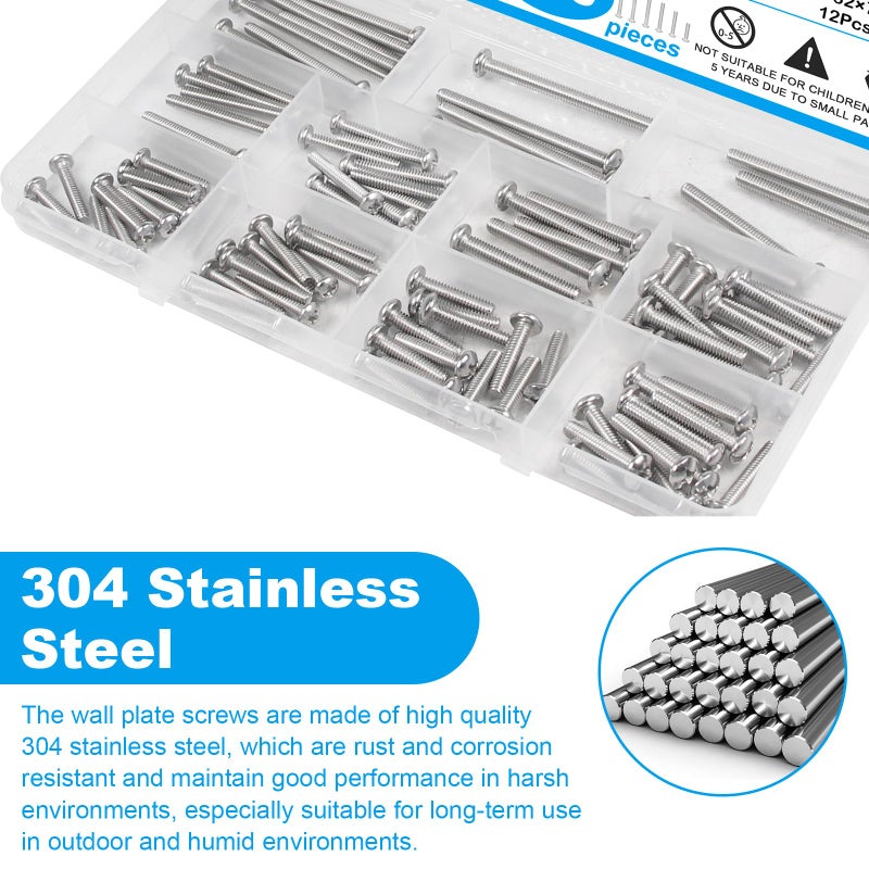 Yinpecly 100 PCS Machine Screws, #6-32#8-32 Phillips Pan Head Electricians Screw 304 Stainless Steel Screws for Electrical Wall Plate Switch, Receptacles Mounting Screws - Image 3