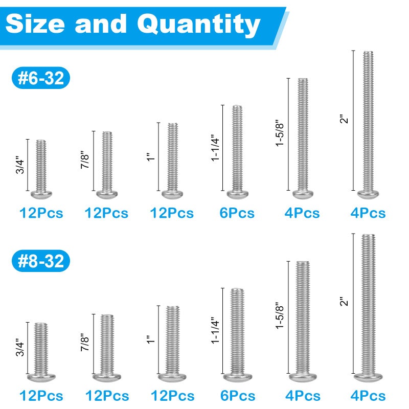 Yinpecly 100 PCS Machine Screws, #6-32#8-32 Phillips Pan Head Electricians Screw 304 Stainless Steel Screws for Electrical Wall Plate Switch, Receptacles Mounting Screws - Image 2