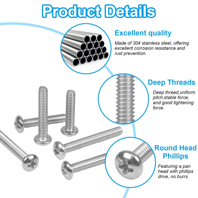 Yinpecly 100 PCS Machine Screws, #6-32#8-32 Phillips Pan Head Electricians Screw 304 Stainless Steel Screws for Electrical Wall Plate Switch, Receptacles Mounting Screws - Image 5