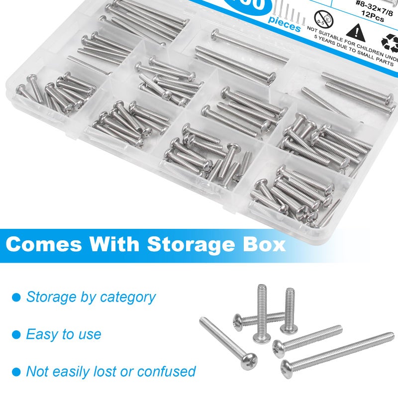 Yinpecly 100 PCS Machine Screws, #6-32#8-32 Phillips Pan Head Electricians Screw 304 Stainless Steel Screws for Electrical Wall Plate Switch, Receptacles Mounting Screws - Image 4