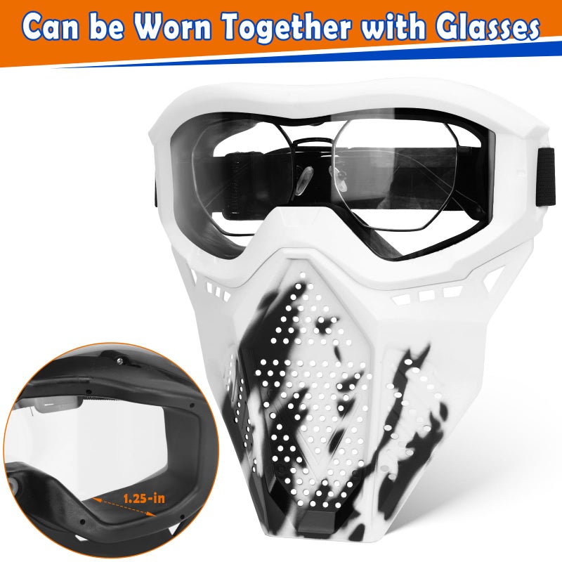 POKONBOY Upgraded 2 Pack Tactical Mask, Mask with Goggles Compatible with Nerf Rival, Apollo, Zeus, Khaos, Atlas, Artemis and N-Strike Elite Blasters (White & Black) - Image 4