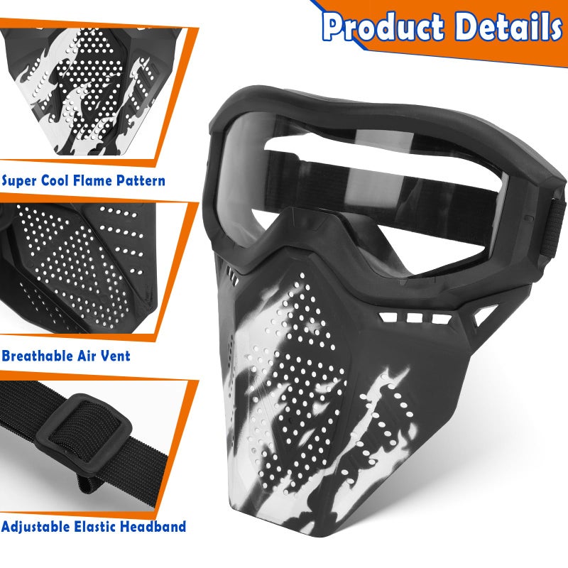 POKONBOY Upgraded 2 Pack Tactical Mask, Mask with Goggles Compatible with Nerf Rival, Apollo, Zeus, Khaos, Atlas, Artemis and N-Strike Elite Blasters (White & Black) - Image 3