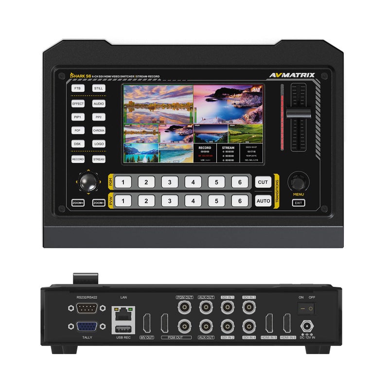AVMATRIX Shark S6 Camera Video Mixer Switcher with 5 Inch Display 4xSDI 2xHDMI Input SD USB Recorder PTZ Camera Control for Live Streaming - Image 2
