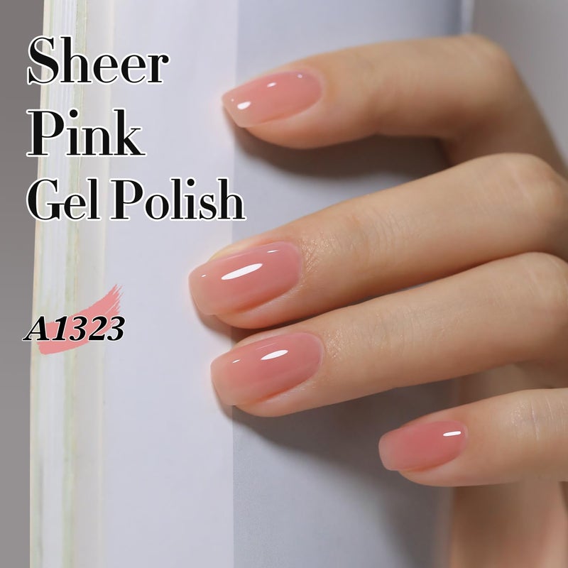 Double Rhythm Translucent Gel Polish Sheer Neutral Natural Light Milky Same Color Same Bottle 15ML Jelly Nail Polish Nail Art DIY at Home (Pink Clear-A1323) - Image 5