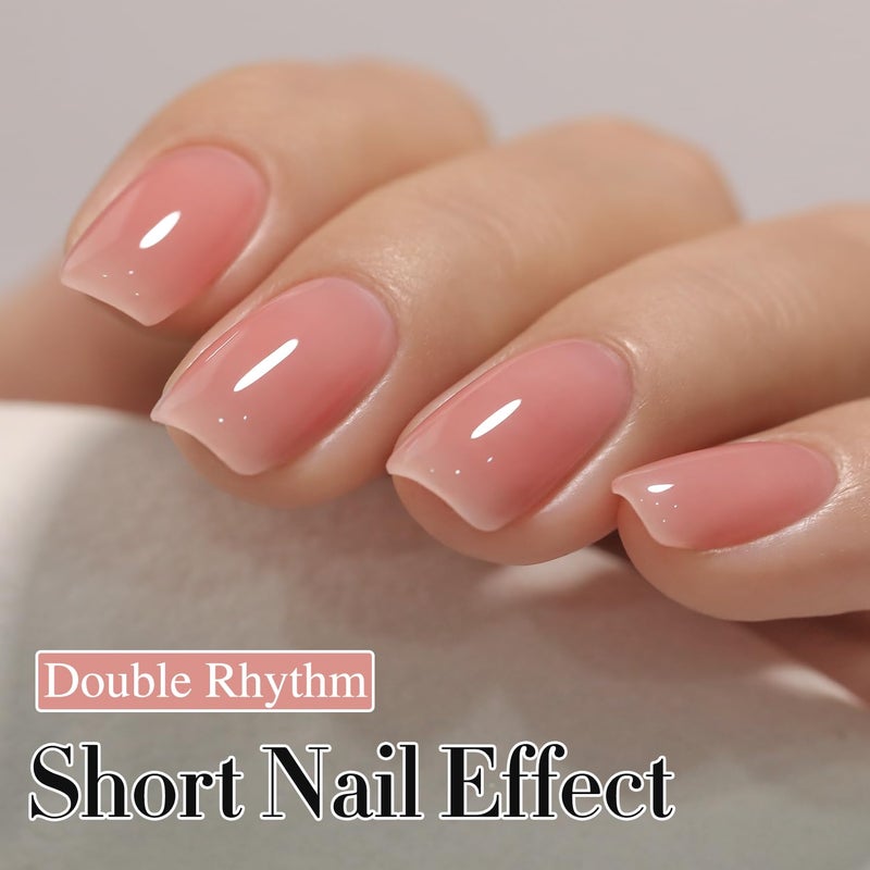 Double Rhythm Translucent Gel Polish Sheer Neutral Natural Light Milky Same Color Same Bottle 15ML Jelly Nail Polish Nail Art DIY at Home (Pink Clear-A1323) - Image 2