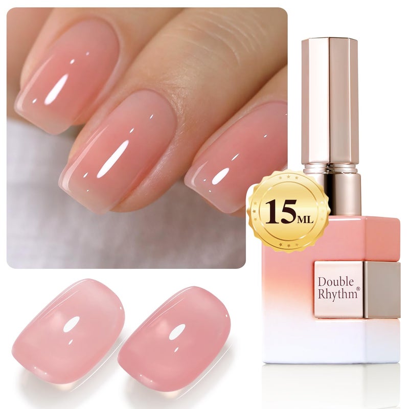 Double Rhythm Translucent Gel Polish Sheer Neutral Natural Light Milky Same Color Same Bottle 15ML Jelly Nail Polish Nail Art DIY at Home (Pink Clear-A1323) - Image 1