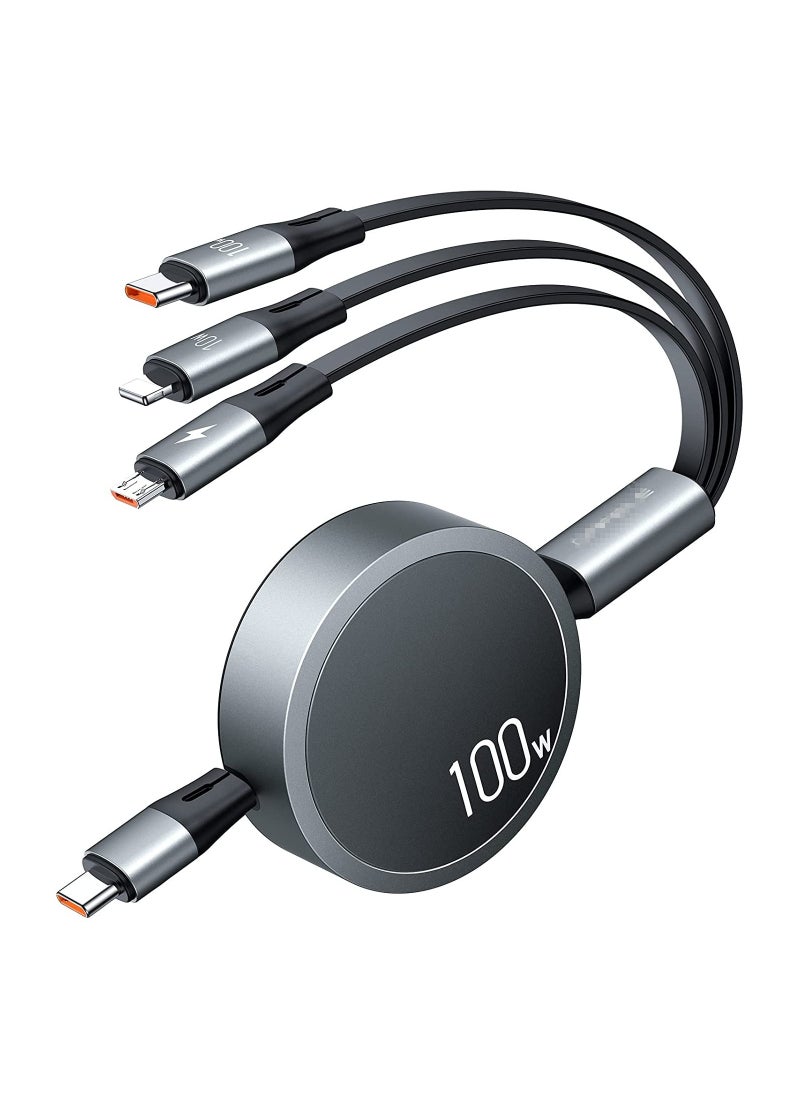 CAFELE Type C Cable 100W PD Super Fast Charging Cable, 3 in 1 Retractable Charging Cable Multi Charging Cable with Type C/Micro USB for Laptop/Cell Phone/Tablets/Phone 13 12/Galaxy(1.2m)  - Image 1