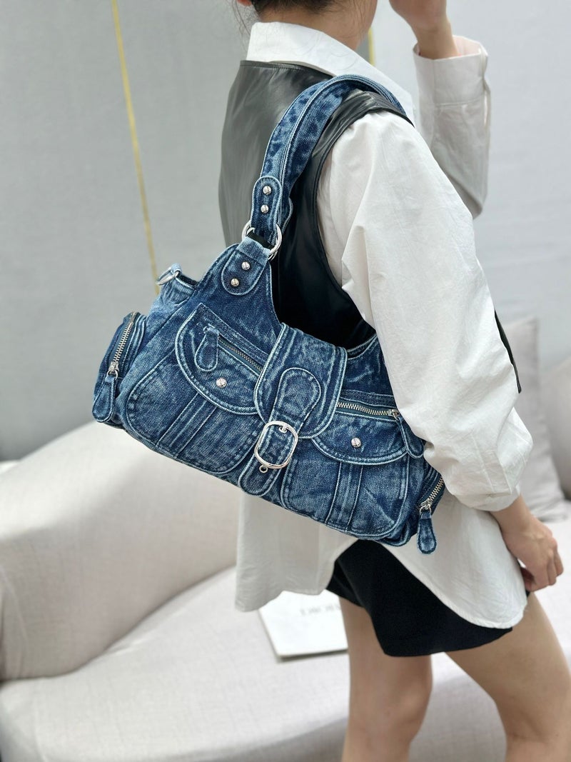 25 New Fashion Retro Denim Underarm Bags Large Capacity Denim Washed Tote Girl Handheld Crossbody Bag - Image 5