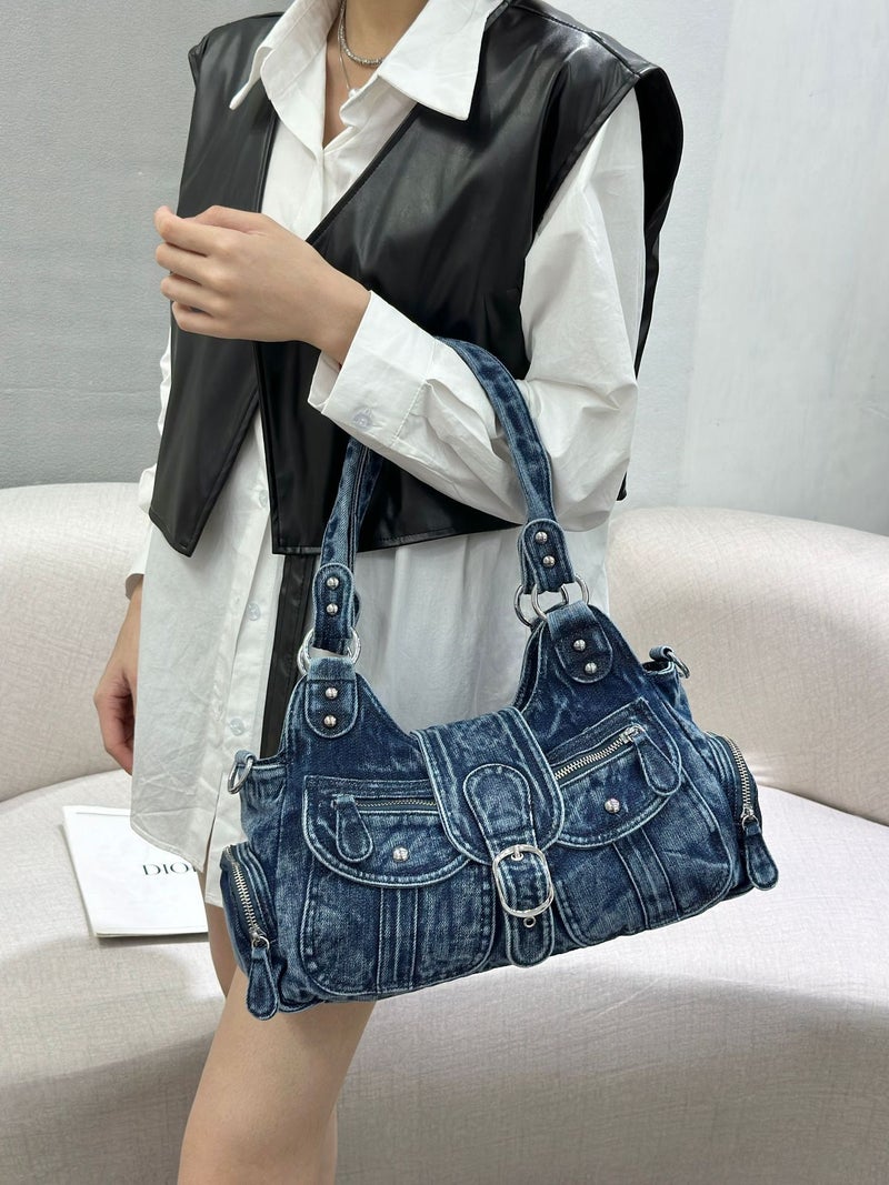 25 New Fashion Retro Denim Underarm Bags Large Capacity Denim Washed Tote Girl Handheld Crossbody Bag - Image 3