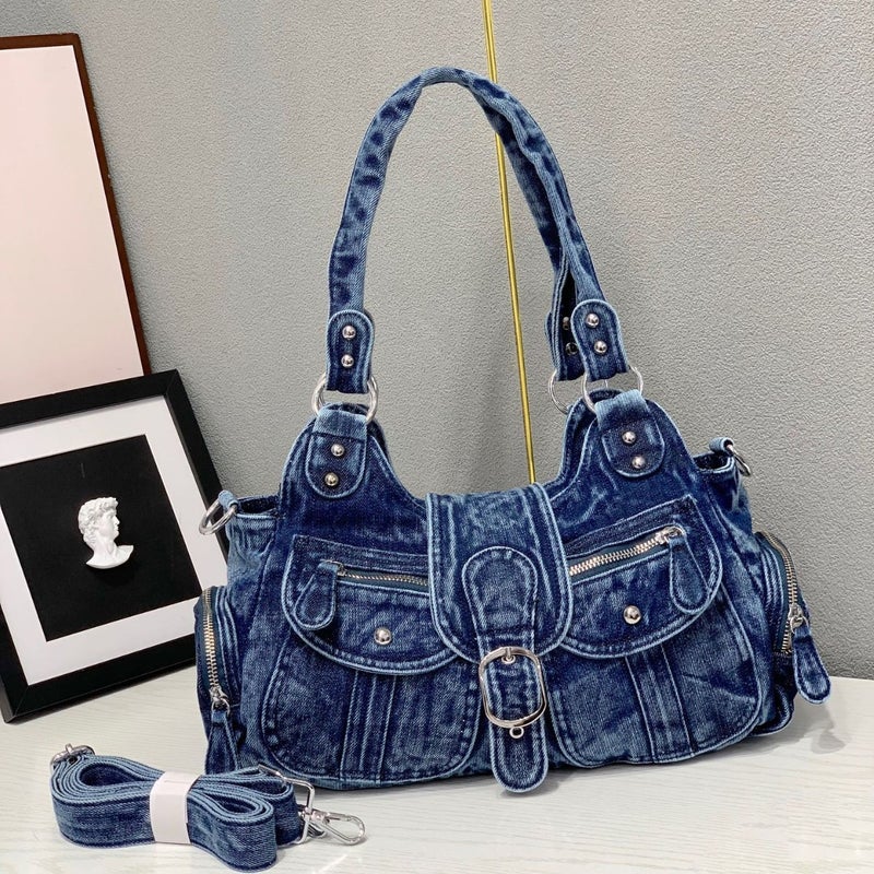 25 New Fashion Retro Denim Underarm Bags Large Capacity Denim Washed Tote Girl Handheld Crossbody Bag - Image 1