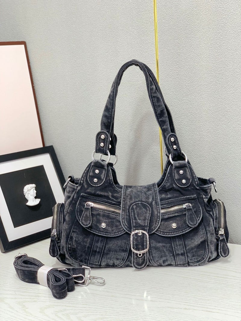 25 New Fashion Retro Denim Underarm Bags Large Capacity Denim Washed Tote Girl Handheld Crossbody Bag - Image 2