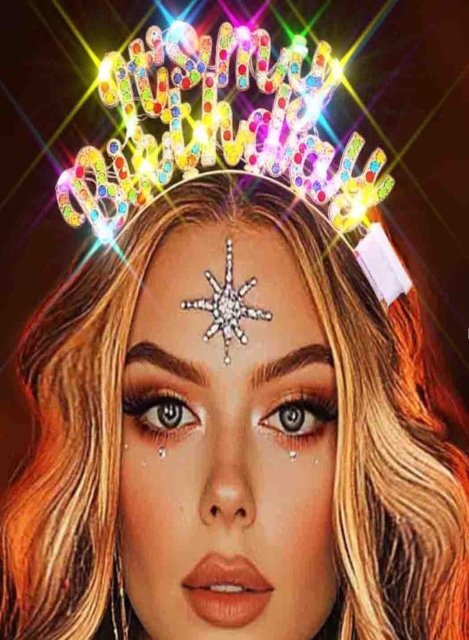 Zoestar Light Up Happy Birthday Headband Led Rhinestone Birthday Party Hair Accessories Women(Colorful, One Size) - Image 1