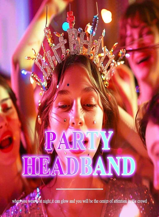 Zoestar Light Up Happy Birthday Headband Led Rhinestone Birthday Party Hair Accessories Women(Colorful, One Size) - Image 3