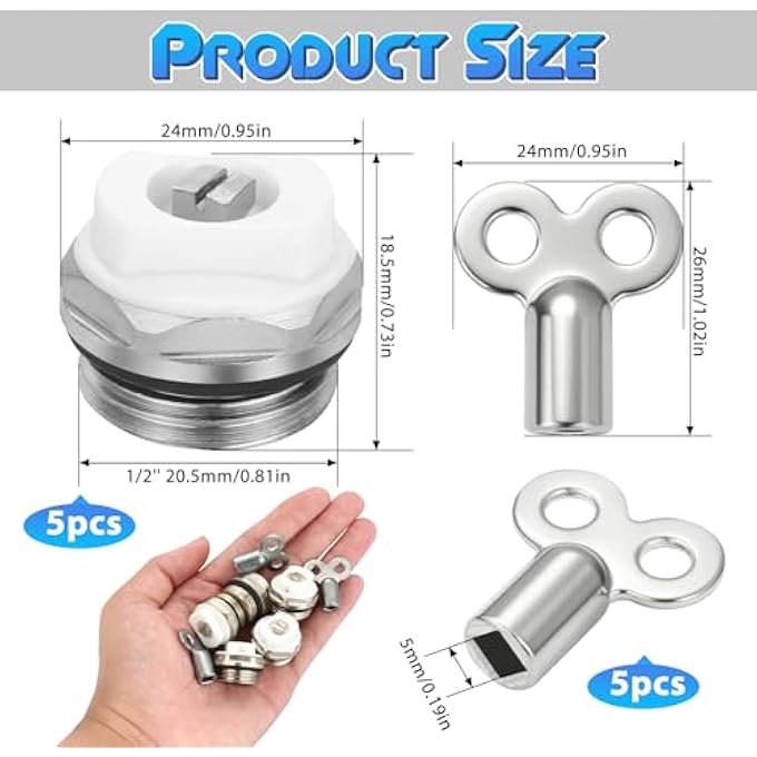 PACK OF 5 RADIATOR BLEED VALVE, RADIATOR BLEED VALVE 1/2 INCH WITH 5 BLEED KEYS, COPPER HEATING VALVE, HEATING BLEED KEY FOR MANUAL VENTILATION - Image 3