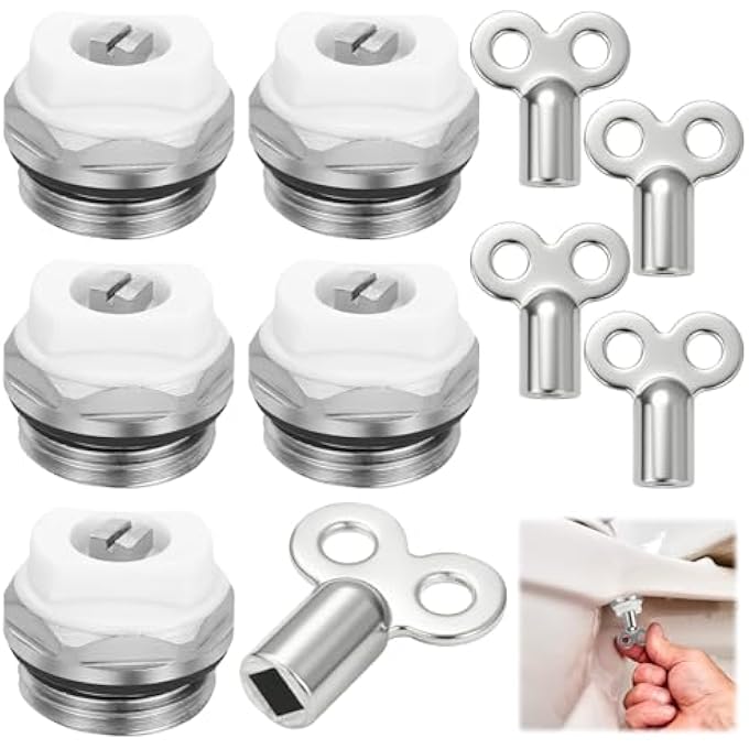 PACK OF 5 RADIATOR BLEED VALVE, RADIATOR BLEED VALVE 1/2 INCH WITH 5 BLEED KEYS, COPPER HEATING VALVE, HEATING BLEED KEY FOR MANUAL VENTILATION - Image 1