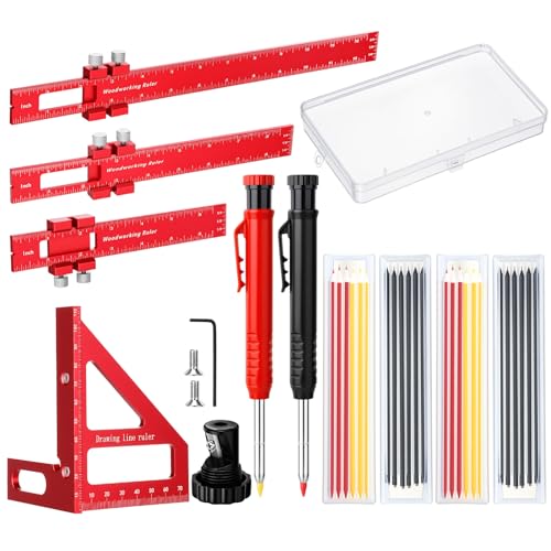Relaxweex 32 Pack Woodworking Ruler Precision Metal Slide Rule 3D Multi-Angle Measuring Ruler Miter Triangle Rule and Mechanical Carpenter Pencils with Sharpener for Carpenters Craftsmen Builders - Image 1