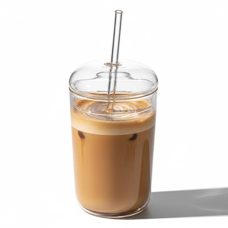 DOITOOL Glass Cups with Lid and Straw 16 oz Iced Coffee Cups Reusable Tumbler with Lid and Straw for Bubble Tea Juice Smoothie Iced Coffee