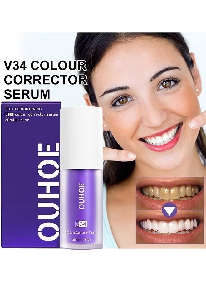 OUHOE Teeth Color Corrector Serum, Purple Teeth Brightening Toothpaste, Remove Stains, Teeth Brightening Purple Toothpaste, Remove Coffee, Stains, Yellow Teeth (30ML) - Image 2