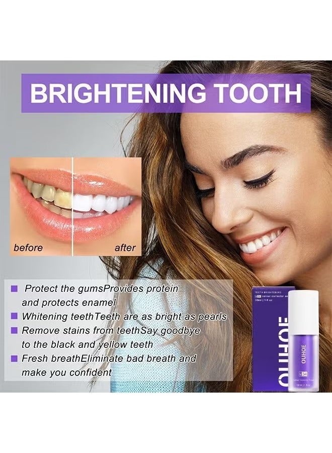 OUHOE Teeth Color Corrector Serum, Purple Teeth Brightening Toothpaste, Remove Stains, Teeth Brightening Purple Toothpaste, Remove Coffee, Stains, Yellow Teeth (30ML) - Image 4