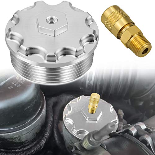 Kujunpao Fuel Filter Cap With Fuel Pressure Port Aluminum Compatible for Ford Powerstroke Diesel 60L F250 F350 F450 F550 F650 F750 20032007 - Image 1
