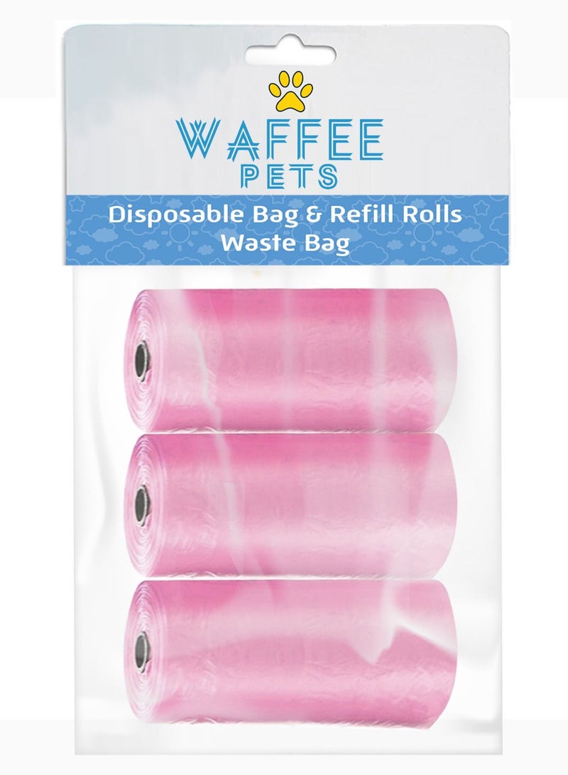 Waffee Waffee Pet Dog Waste Bags, Poo Bags, Pack of 3 Rolls (60 Bags)-Pink  - Image 1