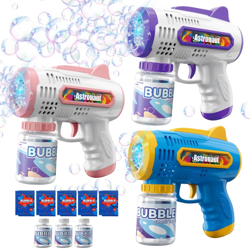 Britik 3 Pack Bubble Guns with Bubbles Solution: Automatic Bubble Maker Machine for Boys Girls, Bubble Guns Outdoor Toys for Toddlers, Party, Wedding Birthday Gifts for Ages 3 4 5 6 7 8 Year Old Kid - Image 1