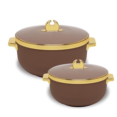 SELVEL Royal Linex Casserole Collection | Insulated Hot Cases | Stainless Steel Inner | BPA-Free | Brown & Lime Green | (Royal Linex Casserole – Brown, Set of 2 (600ml + 1200ml)) - Image 1