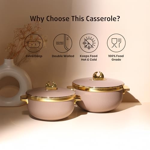 SELVEL Royal Linex Casserole Collection | Insulated Hot Cases | Stainless Steel Inner | BPA-Free | Brown & Lime Green | (Royal Linex Casserole – Brown, Set of 2 (600ml + 1200ml)) - Image 5