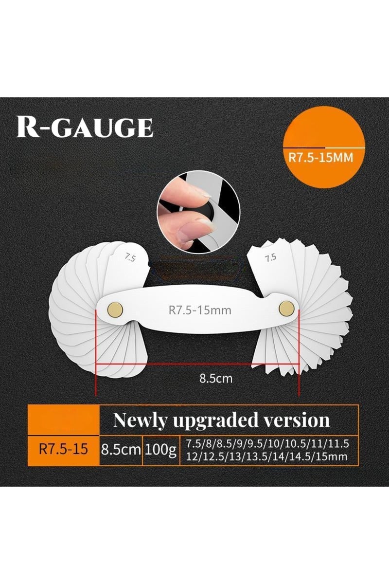 إيروريكس مقياس نصف قطر من الفولاذ المقاوم للصدأ R7.5-15، مجموعة كاملة، أداة قياس تقريب، مقياس نصف قطر عالي الدقة