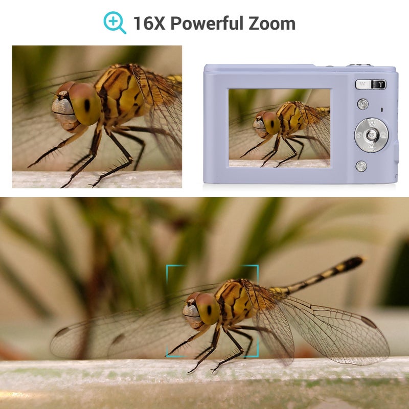 آلة تصوير رقمية محمولة بدقة 48 ميجا بكسل ودقة فيديو 1080P وشاشة IPS مقاس 2.4 بوصة وتكبير 16x وتركيز تلقائي ومؤقت للتصوير وسعة ذاكرة ممتدة 128 جيجا بايت واكتشاف الوجوه وتحسين ضد الاهتزاز مع بطاريتين وحزام اليد وحقيبة الحمل - Image 2