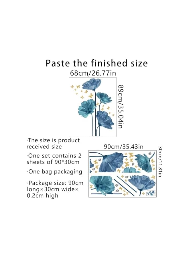 S-TOP Blue Flower Wall Decals Wall, Peel and Stick Removable Decal Stick, 3D Wall Stickers Flower Decal Removable Waterproof DIY Wall Art Decor for Bedroom Classroom Living Room Offices Home Decoration - Image 3