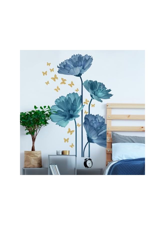 S-TOP Blue Flower Wall Decals Wall, Peel and Stick Removable Decal Stick, 3D Wall Stickers Flower Decal Removable Waterproof DIY Wall Art Decor for Bedroom Classroom Living Room Offices Home Decoration - Image 2