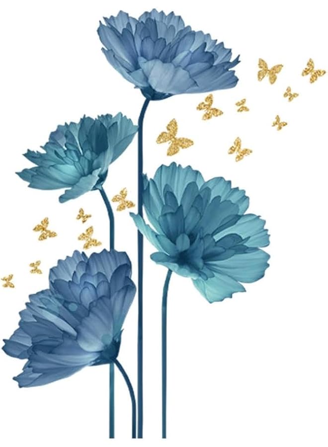 S-TOP Blue Flower Wall Decals Wall, Peel and Stick Removable Decal Stick, 3D Wall Stickers Flower Decal Removable Waterproof DIY Wall Art Decor for Bedroom Classroom Living Room Offices Home Decoration - Image 1