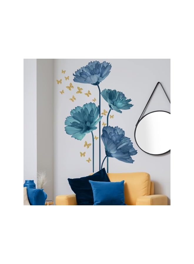 S-TOP Blue Flower Wall Decals Wall, Peel and Stick Removable Decal Stick, 3D Wall Stickers Flower Decal Removable Waterproof DIY Wall Art Decor for Bedroom Classroom Living Room Offices Home Decoration - Image 4