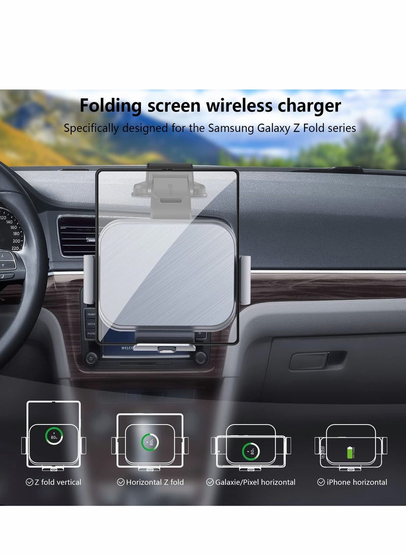 Excefore حامل شاحن سيارة لاسلكي مزدوج الملفات لهاتف Galaxy Z Fold 4/3، حامل سيارة/إكسسوارات، حامل هاتف سريع الشحن 4/3/2/S22 Ultra، iPhone 13 Pro Max، Google Pixel 6  - Image 5