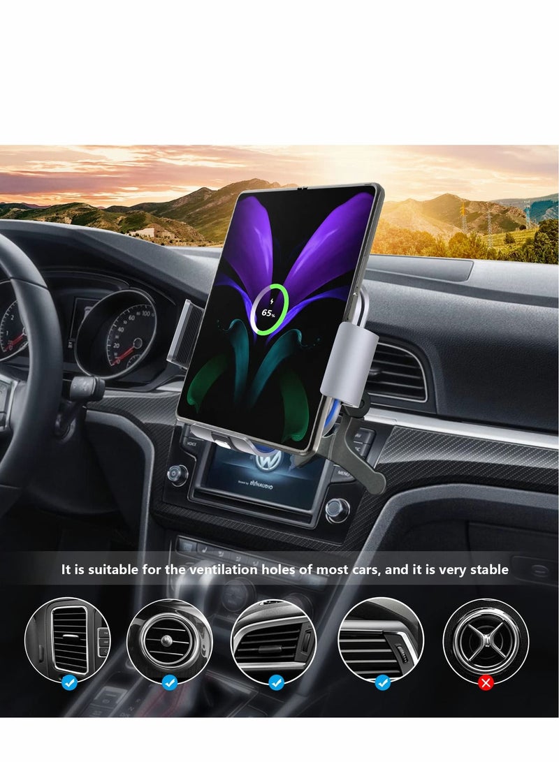 Excefore حامل شاحن سيارة لاسلكي مزدوج الملفات لهاتف Galaxy Z Fold 4/3، حامل سيارة/إكسسوارات، حامل هاتف سريع الشحن 4/3/2/S22 Ultra، iPhone 13 Pro Max، Google Pixel 6  - Image 2